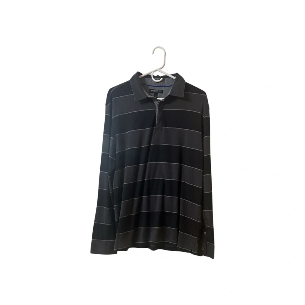 Banana Republic Men's Black and Gray Striped Shirt
